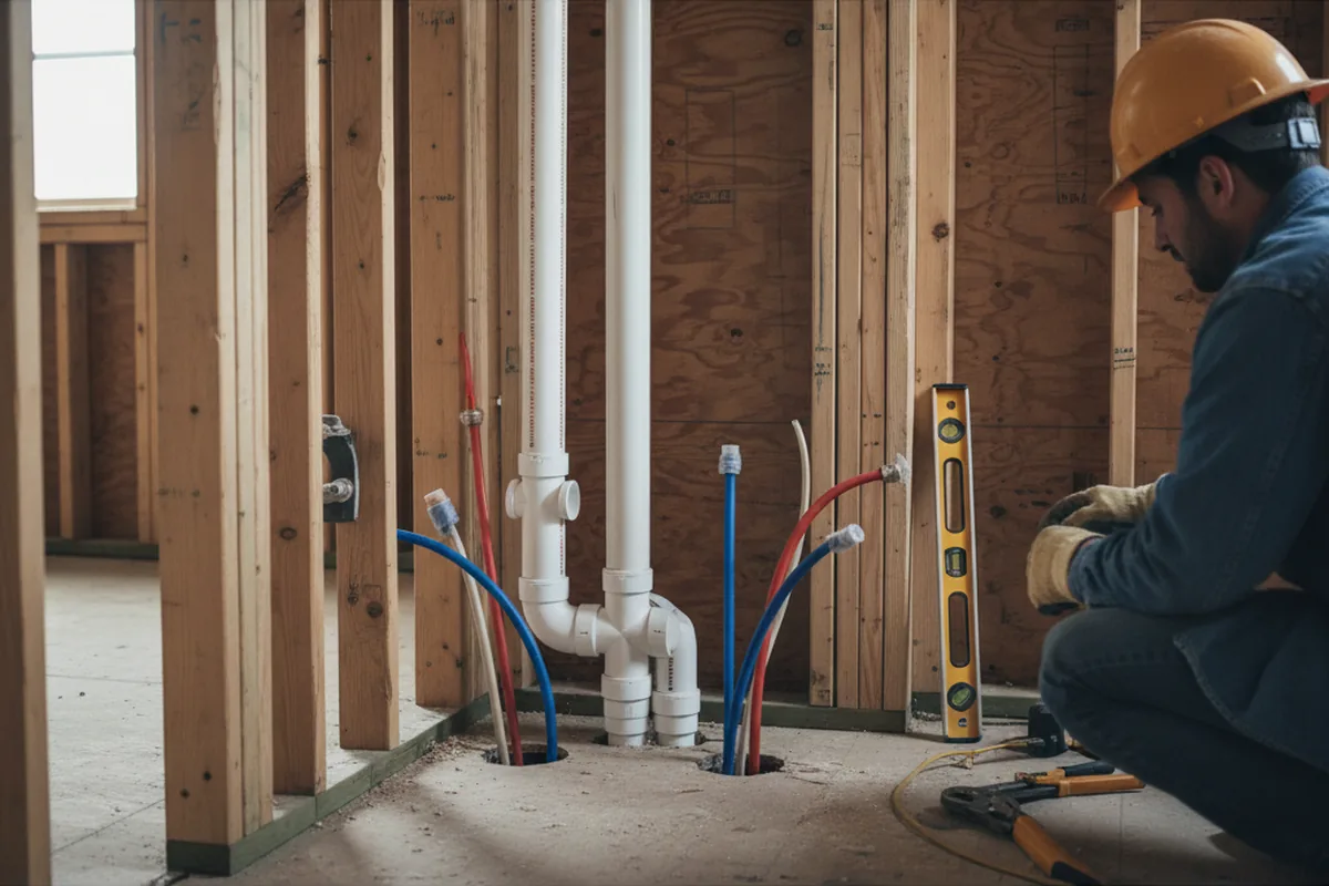 Drain and supply rough-in during Sump Pump Repair in Silverhill